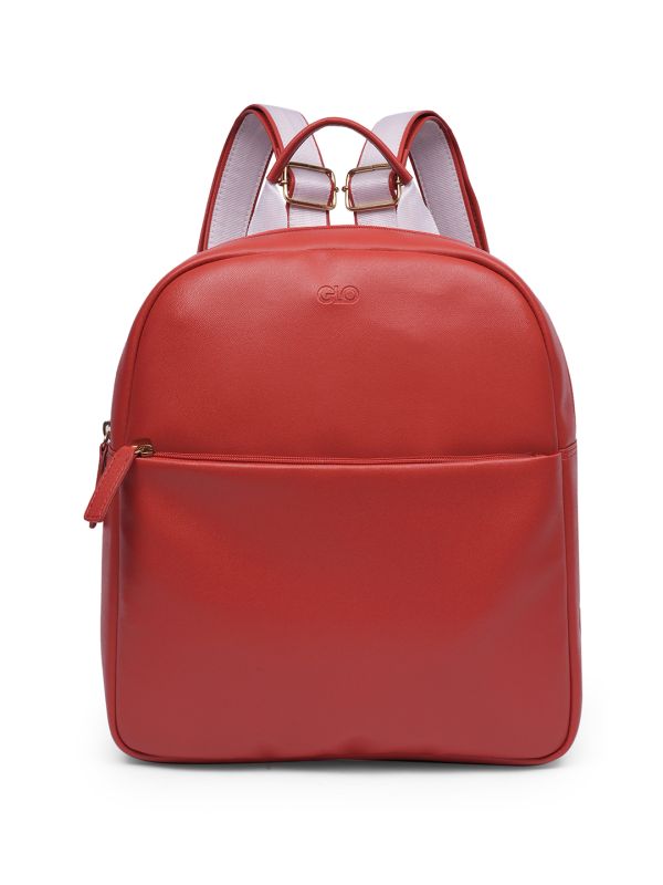 Globus Women Red Vegan Leather Textured Medium Backpack With Up to 13 inch Laptop Size