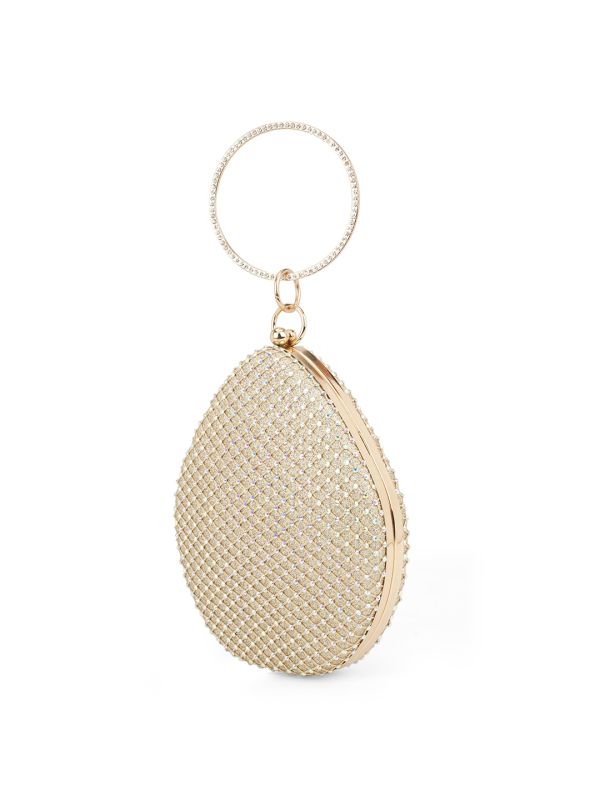 Globus Women Gold Embellished Bangle Handle Oval Shape Party Handheld Bag With Detachable Chain Strap