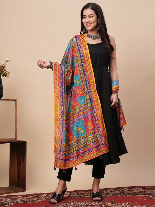 Globus Women Multi Colour Ethnic Motifs With Dupatta With Tassel Detailing