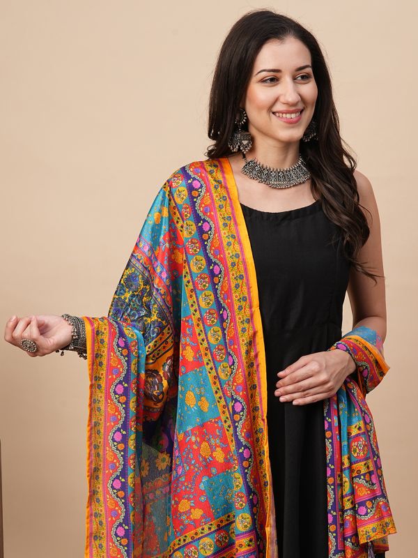 Globus Women Multi Colour Ethnic Motifs With Dupatta With Tassel Detailing