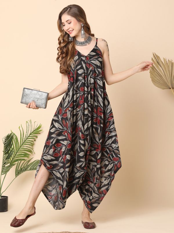 Globus Women Black Allover Printed Dhoti Style Jumpsuit