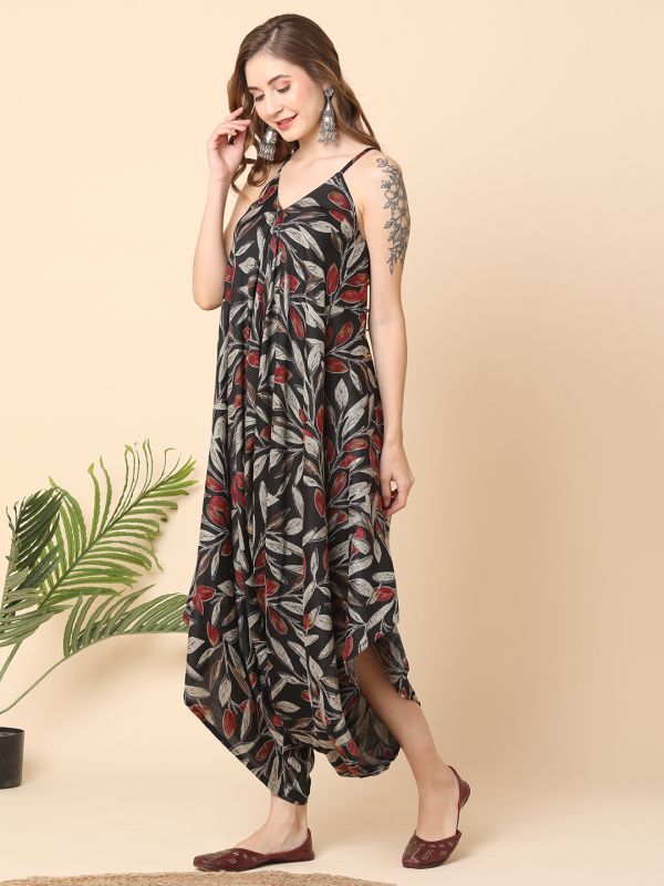 Globus Women Black Allover Printed Dhoti Style Jumpsuit