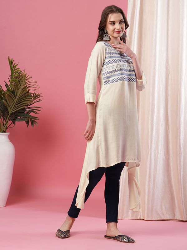 INDO ERA Women's White Bohemian Dress - Cotton, Embroidered, Mandarin Collar, A-Line - View #8