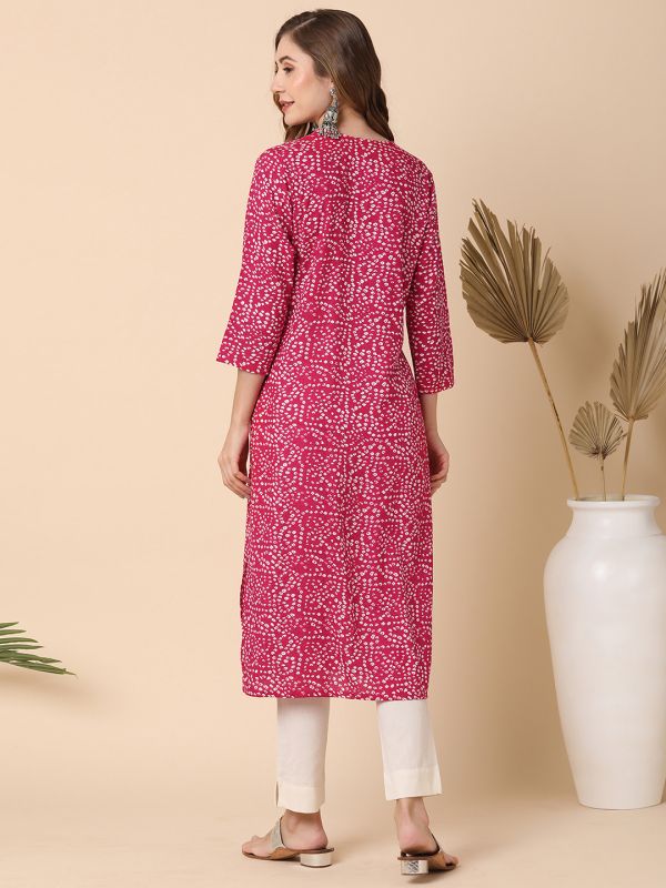 Globus Women Pink Bandhani Print Straight Kurta