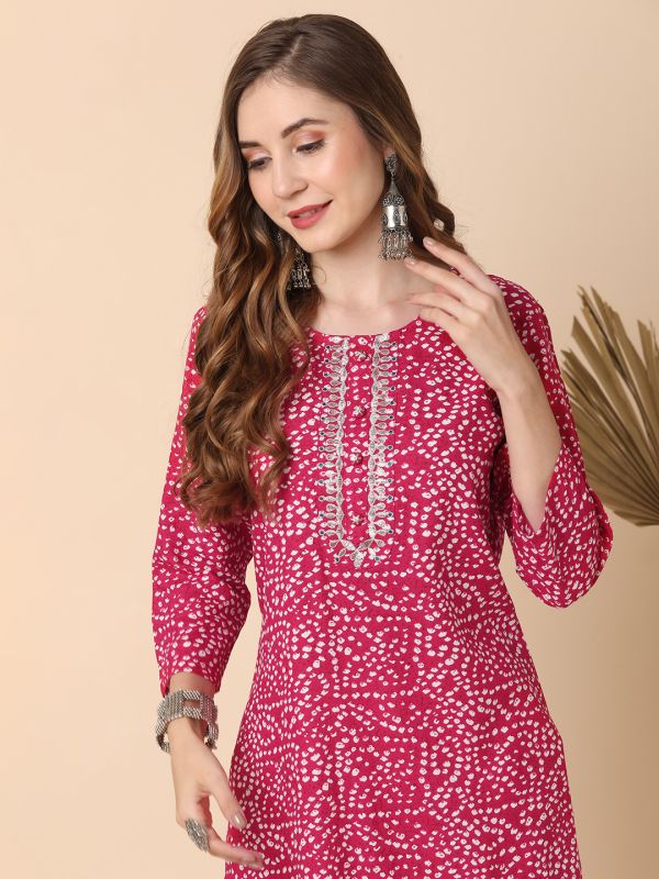 Globus Women Pink Bandhani Print Straight Kurta