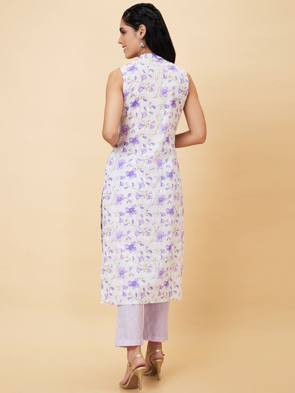 Globus Women Lilac Printed Straight Kurta Set with Trouser
