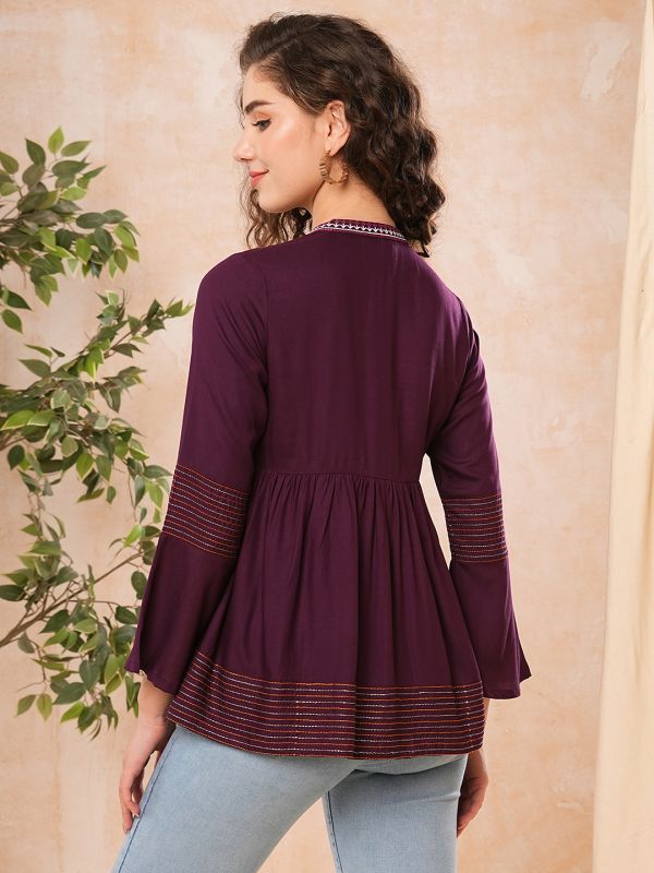 Globus Women Wine Pleat Detailing A-Line Tunic