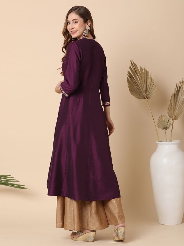 Globus Women Purple Embroidered Yoke Panelled Anarkali Kurta