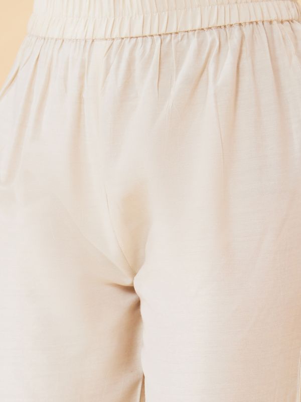 Globus Women Off White Embroidered Round Neck A-Line Kurta Set with Trouser