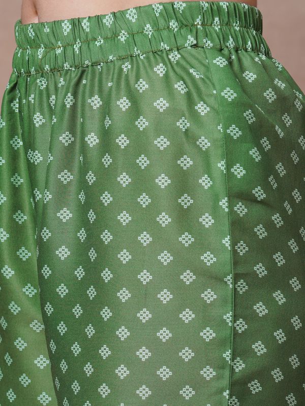 Globus Women Green Kurta & Bandhani Print Straight Pants Co-Ord Set