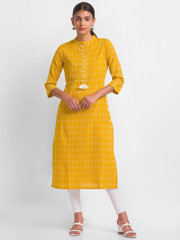 Globus Yellow Dobby Kurta