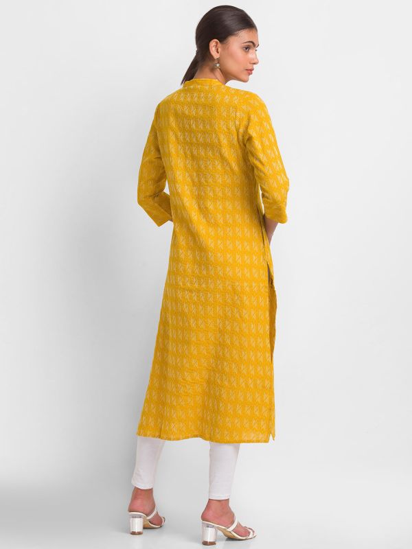 Globus Yellow Dobby Kurta