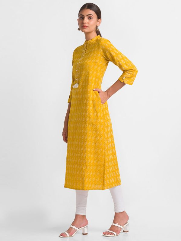 Globus Yellow Dobby Kurta