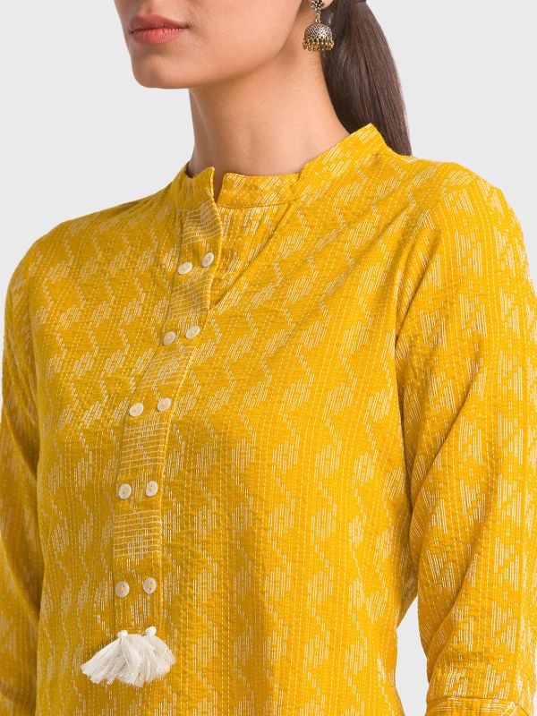 Globus Yellow Dobby Kurta