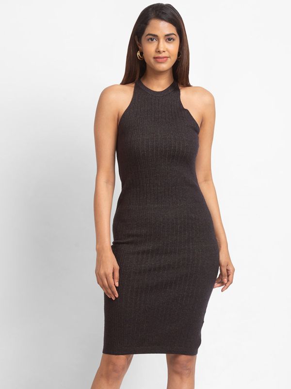 Globus Black Solid Bodycon Dress