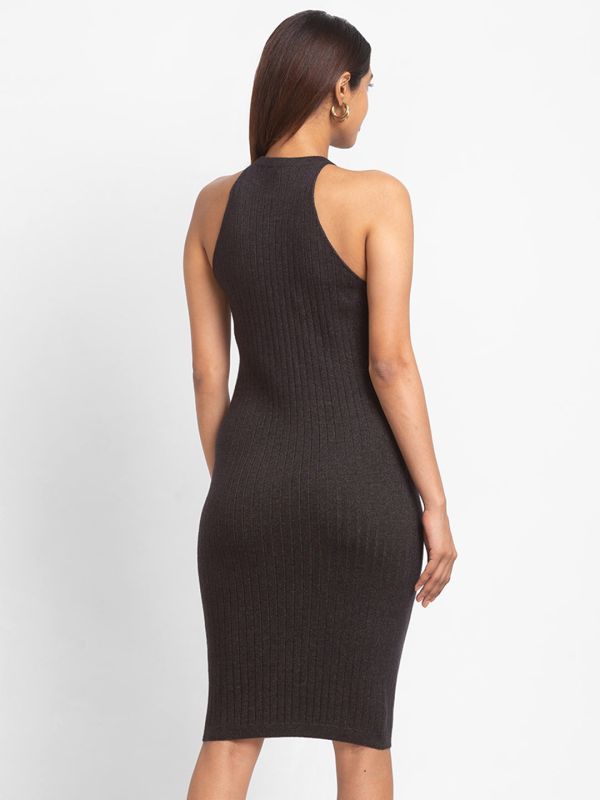 Globus Black Solid Bodycon Dress