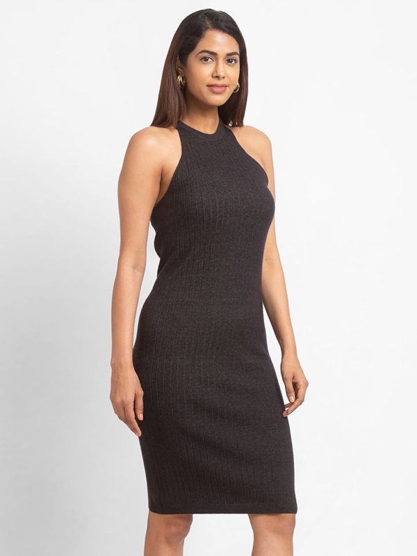 Globus Black Solid Bodycon Dress