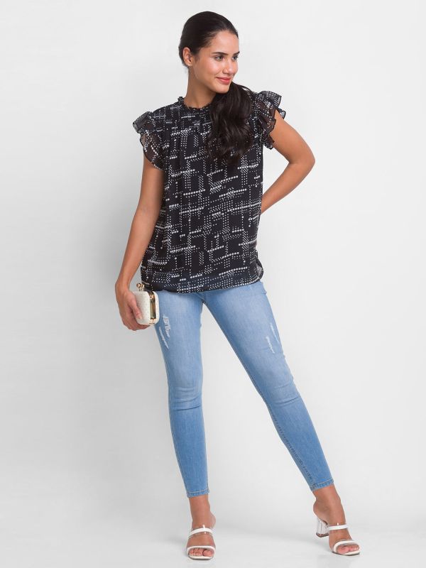 Globus Black Printed Top