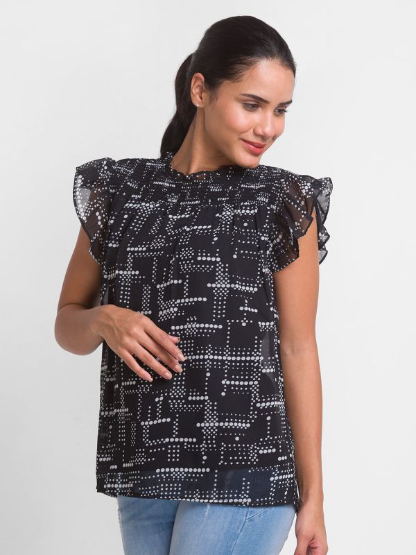 Globus Black Printed Top