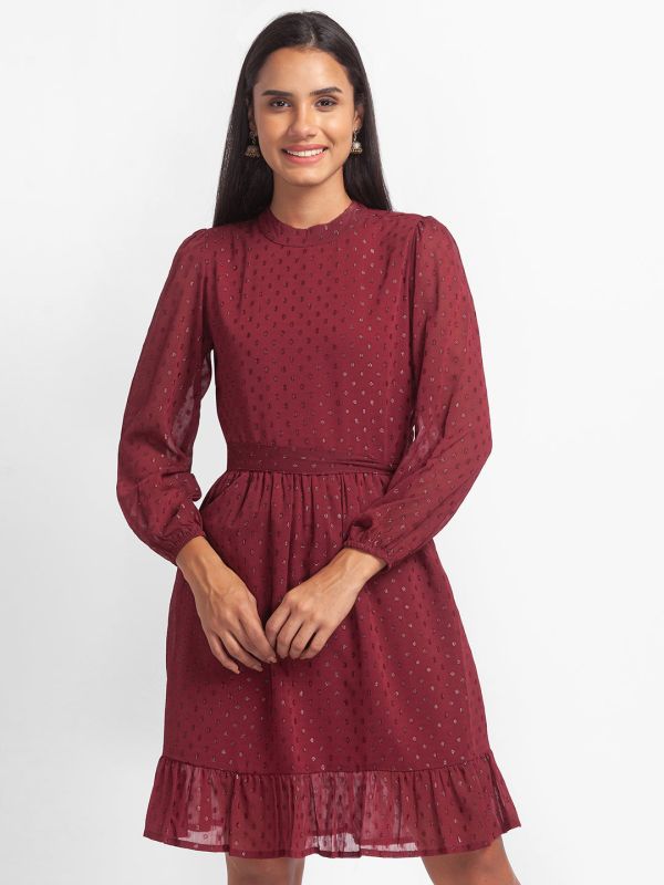 Globus Maroon Belted Dress