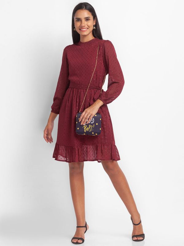 Globus Maroon Belted Dress