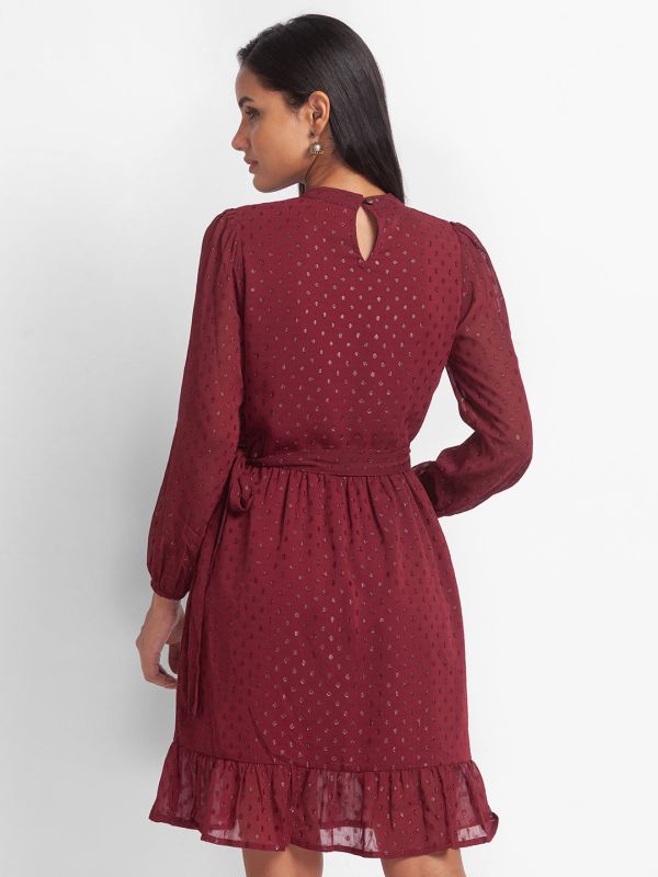 Globus Maroon Belted Dress