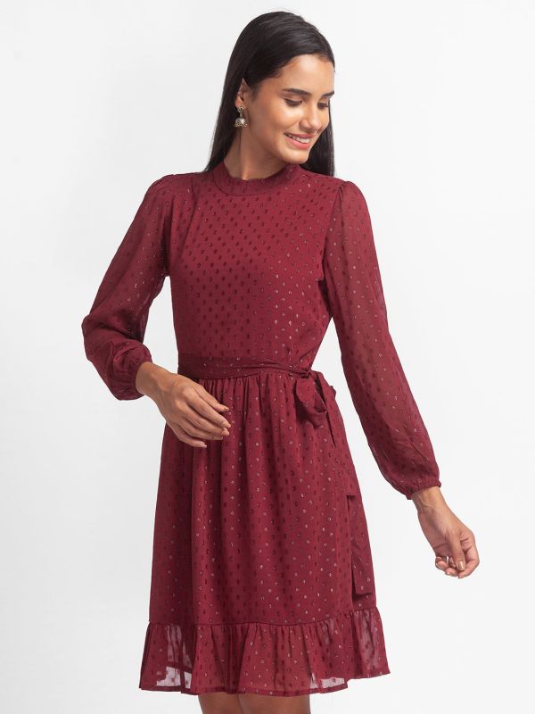 Globus Maroon Belted Dress