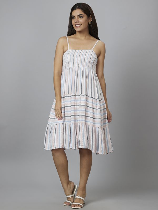 Globus Women Multi Striped Fit and Flare Dress