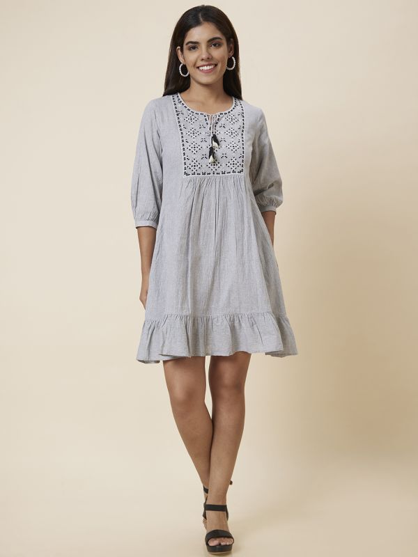 Globus Women Grey Embroidered A-Line Dress