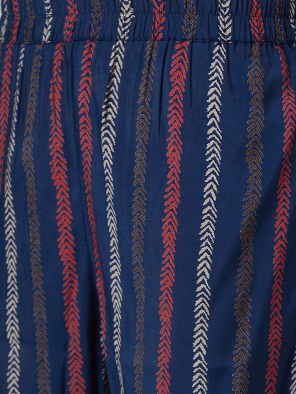 Globus Women Blue Printed Straight Kurta Set with Trouser