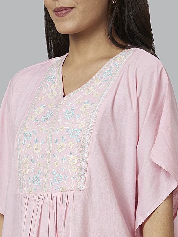 Globus Women Pink Embroidered Kaftan Kurta