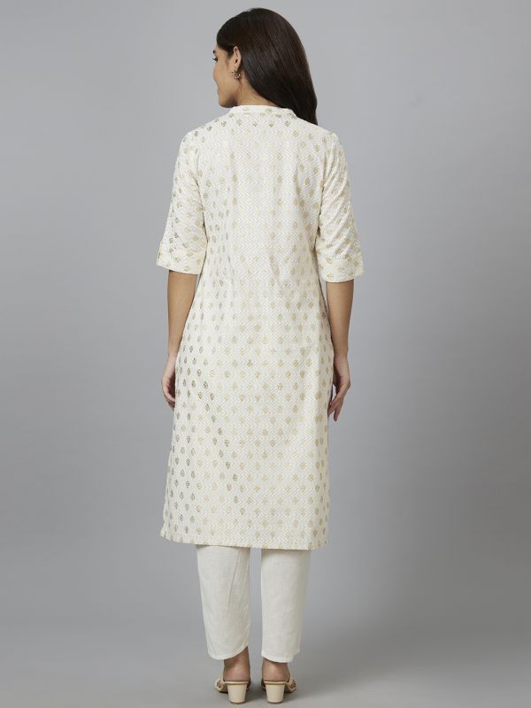 Globus Women Off White Printed Straight Kurta