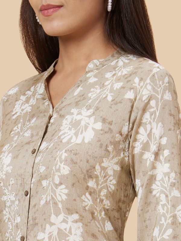 Globus Women Grey Printed Straight Kurta