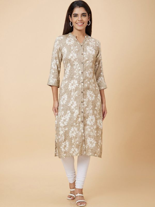 Globus Women Grey Printed Straight Kurta