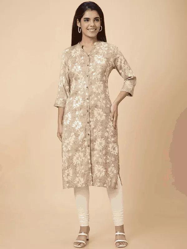 Globus Women Grey Printed Straight Kurta