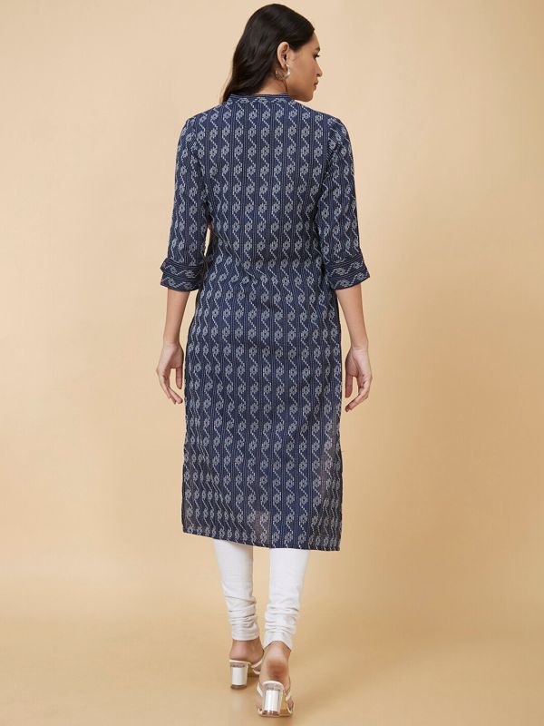 Globus Women Blue Woven Design Straight Kurta