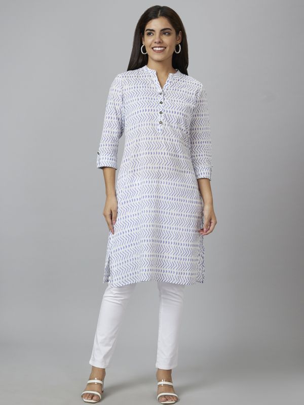 Globus Women White Printed Straight Kurta