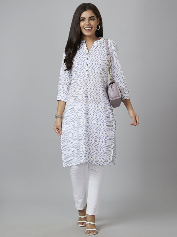 Globus Women White Printed Straight Kurta