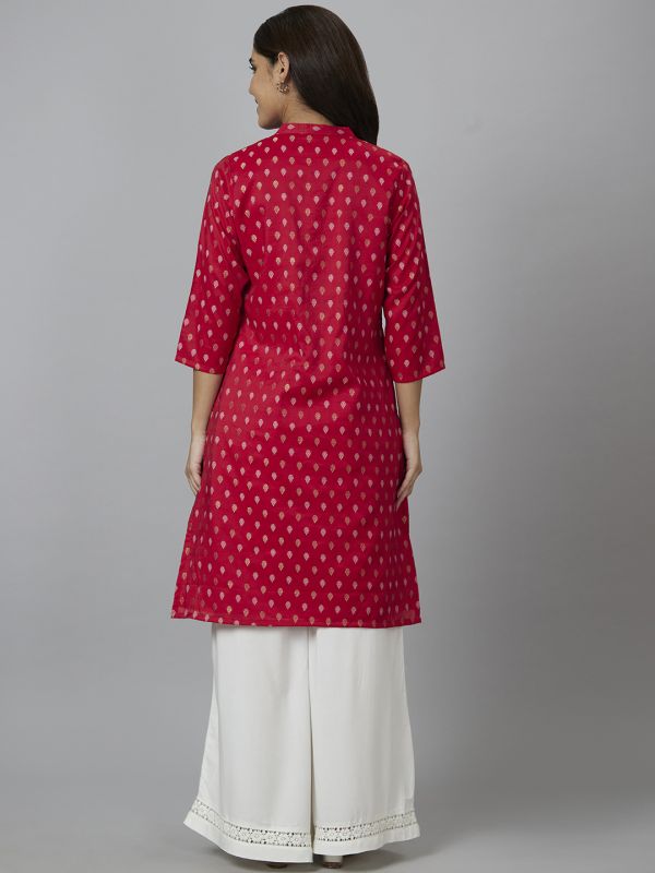 Globus Women Red Printed Straight Kurta