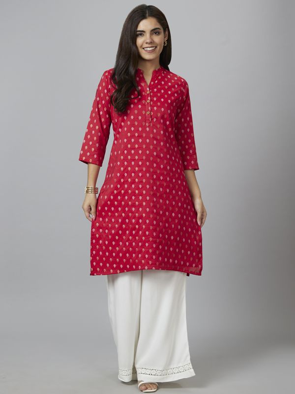 Globus Women Red Printed Straight Kurta