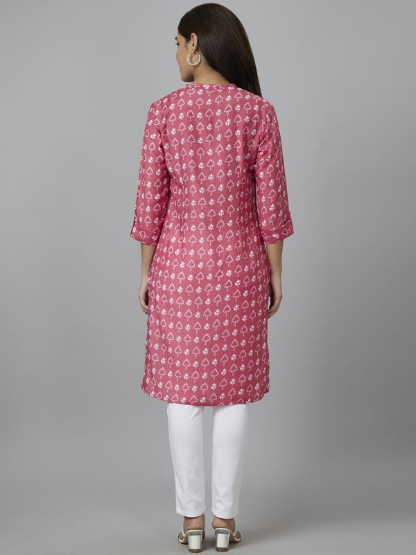 Globus Women Pink Printed Straight Kurta