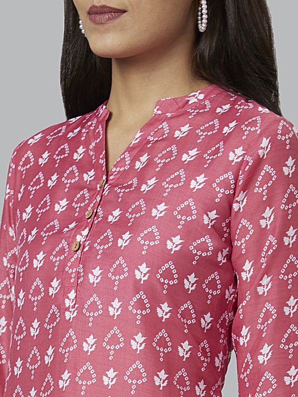 Globus Women Pink Printed Straight Kurta