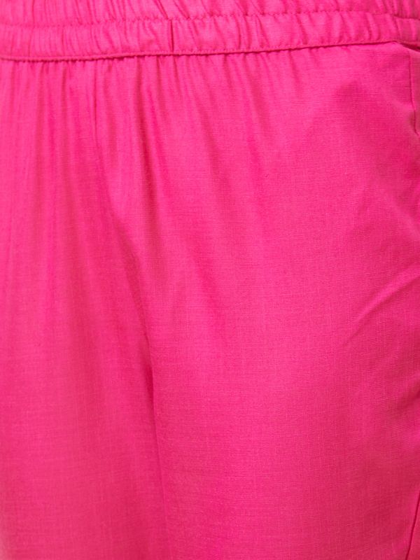 Globus Women Pink Solid Straight Kurta Set with Trouser and Dupatta