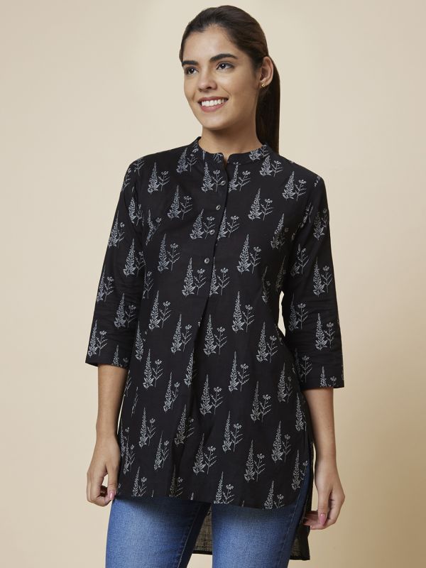 Globus Women Black Mandarin Collar Printed Tunic