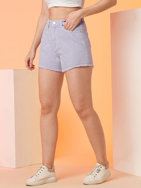 Globus Women Lavender Solid Mid-Rise Regular Fit Denim Short