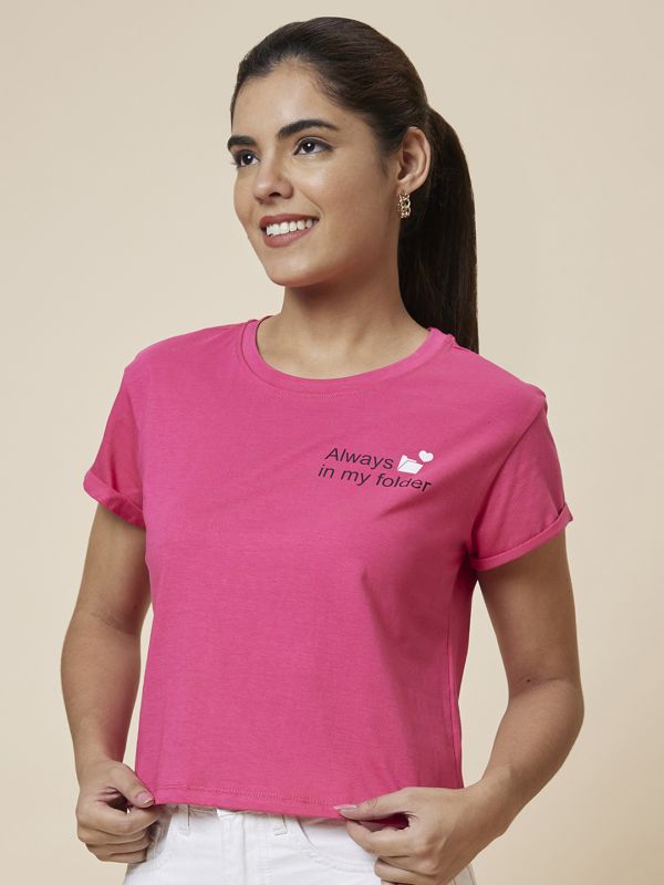 Globus Women Pink Printed Cotton T-Shirt