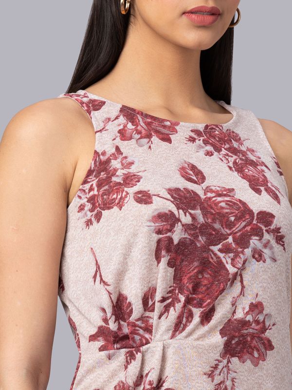 Globus Women Pink Printed Round Neck Sleeveless Top