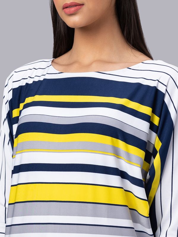 Globus Women White Striped Boat Neck Longline Top