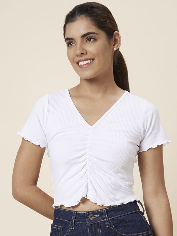 Globus Women White Solid Polyester Top