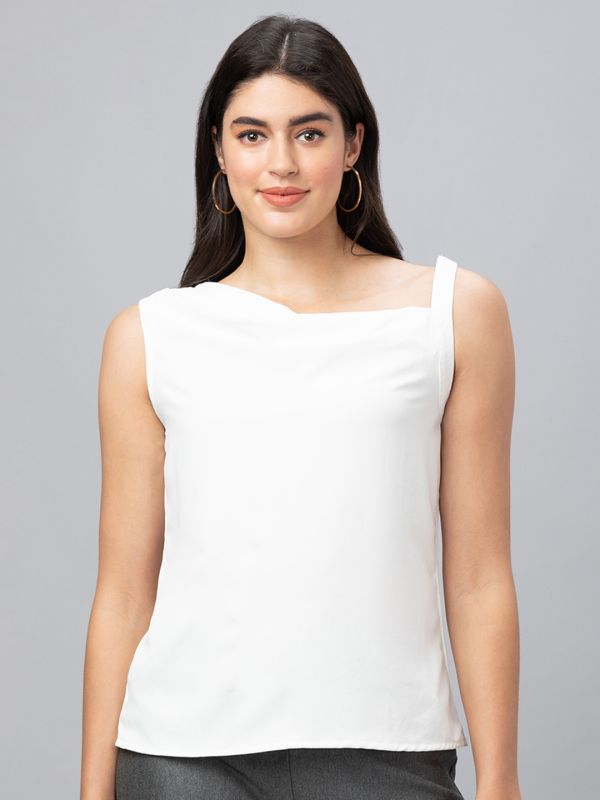 Globus Women White Solid Sleeveless Top